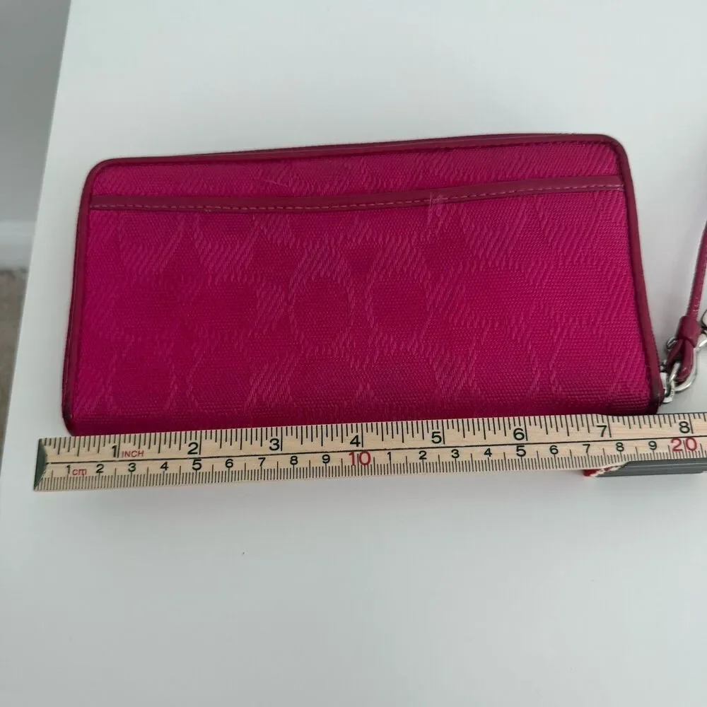 Coach Daisy Signature Large Wallet Jacquard Wristlet Monogram Hot Pink Y2K